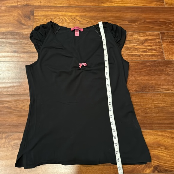 Betsey Johnson Intimates Black Top with Pink Bow, Mesh Sleeves, Size Medium, EUC - Picture 6 of 7